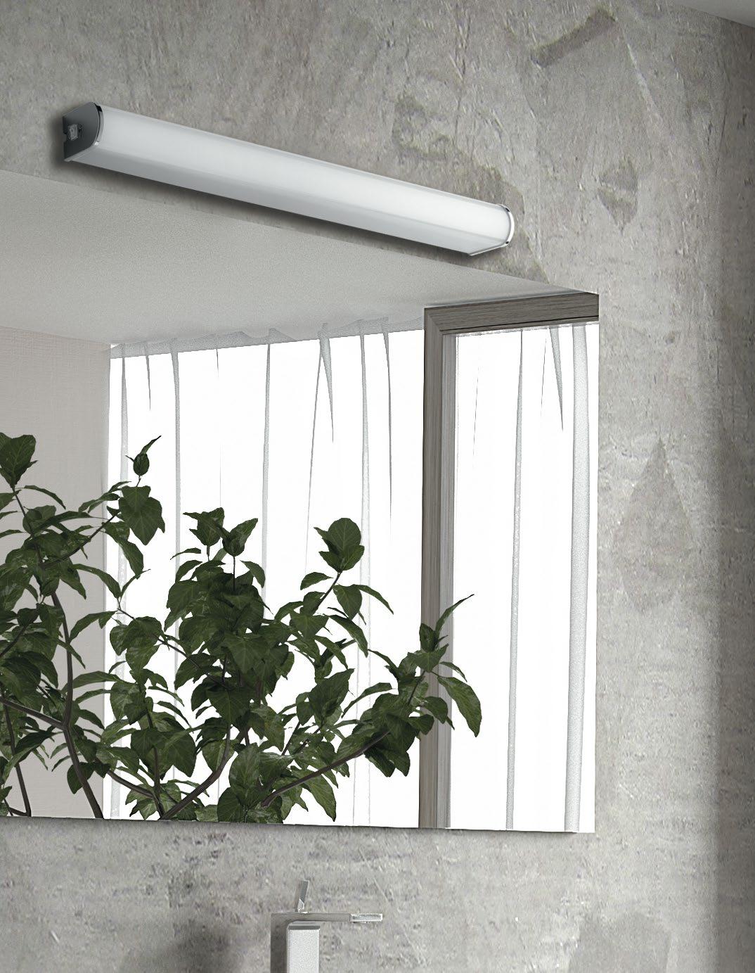 Applique da specchio led integrato con struttura cromata e diffusore in policarbonato con interruttore o presa 4000°k collezione BLASTER Applique da specchio led integrato con struttura cromata e diffusore in policarbonato con interruttore o presa 4000°k collezione BLASTER
